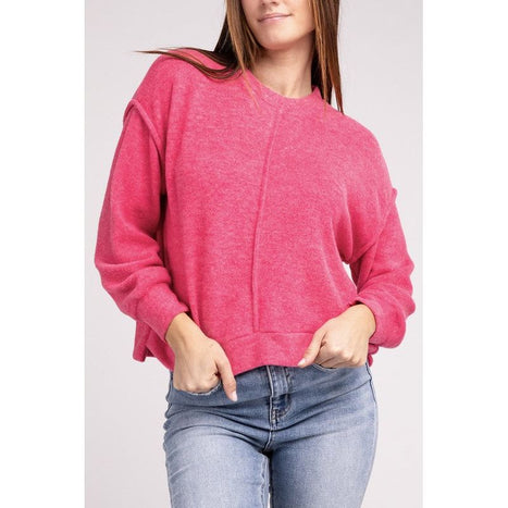 Brushed Melange Hacci Hi-Low Hem Sweater