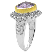Bids.com Two Tone Plated 4.36 Carat Genuine Amethyst & White Topaz .925 Sterling Silver Ring Rings