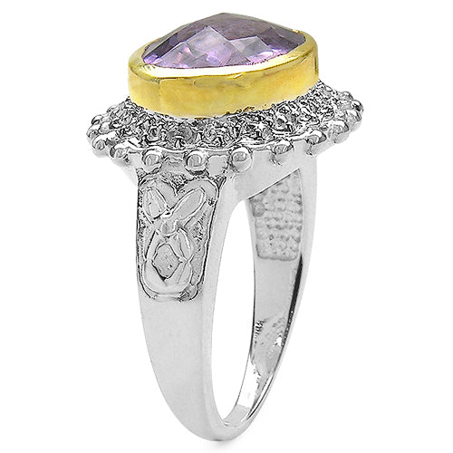 Bids.com Two Tone Plated 4.36 Carat Genuine Amethyst & White Topaz .925 Sterling Silver Ring Rings