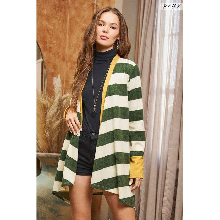 Open Front Striped Draped Cardigan