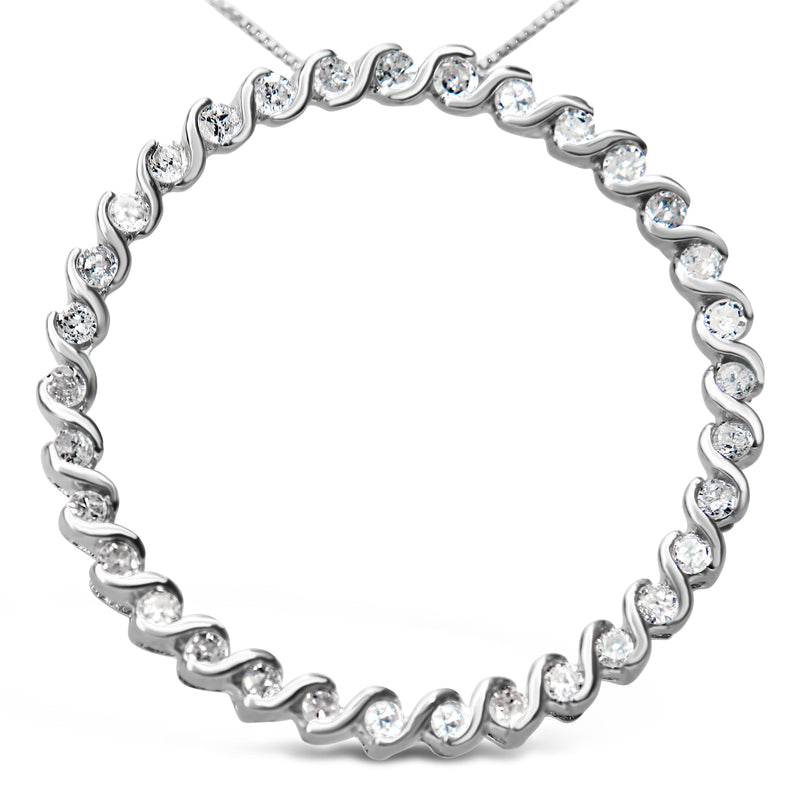 Bids.com .925 Sterling Silver 3/4 Cttw Round Diamond Spiral Curved Circle Pendant 18" Necklace (I-J Color, I3 Clarity) Necklaces