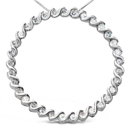 Bids.com .925 Sterling Silver 3/4 Cttw Round Diamond Spiral Curved Circle Pendant 18" Necklace (I-J Color, I3 Clarity) Necklaces