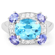 Bids.com 4.13 Carat Genuine Swiss Blue Topaz, Tanzanite & White Topaz .925 Sterling Silver Ring Rings