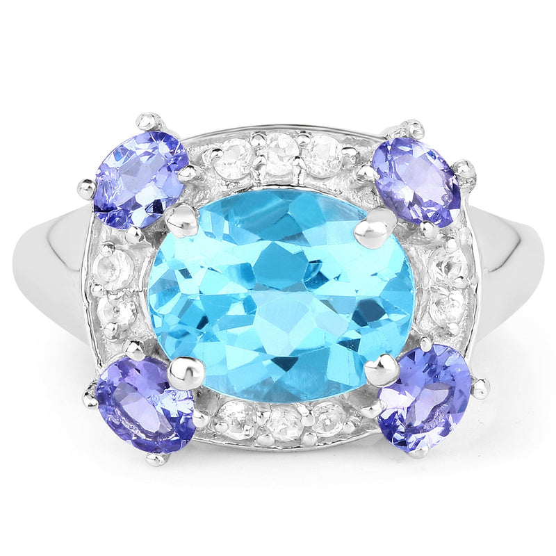 Bids.com 4.13 Carat Genuine Swiss Blue Topaz, Tanzanite & White Topaz .925 Sterling Silver Ring Rings