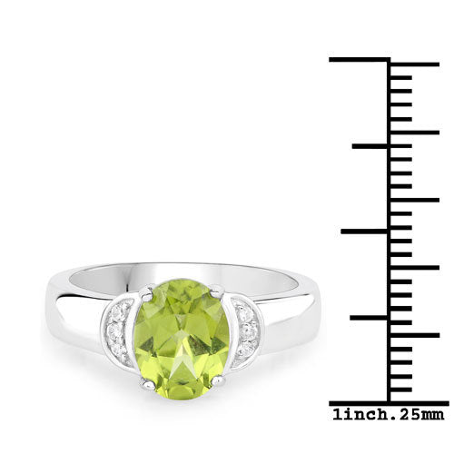Bids.com 1.76 Carat Genuine Peridot and White Zircon .925 Sterling Silver Ring Rings
