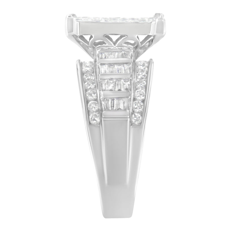 Bids.com 14K White Gold 2.0 Cttw Mixed-Cut Diamond Rectangle Invisible-Set Composite Cluster Ring with Bar- and Channel-Set Band (H-I Color, SI2-I1 Clarity) - Size 5 Rings