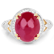 Bids.com 14K Yellow Gold Plated 4.46 Carat Genuine Glass Filled Ruby .925 Sterling Silver Ring Rings