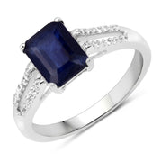 Bids.com 3.07 Carat Glass Filled Sapphire and White Zircon .925 Sterling Silver Ring Rings