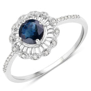 Bids.com 0.72 Carat Genuine Blue Sapphire and White Diamond 14K White Gold Ring Rings
