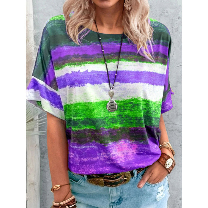 Color Block Round Neck Half Sleeve T-Shirt