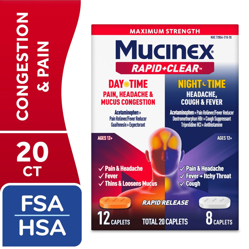 Mucinex Mucinex Rapid +Clear  Day & Night Caplets 20 Ct Health & Beauty