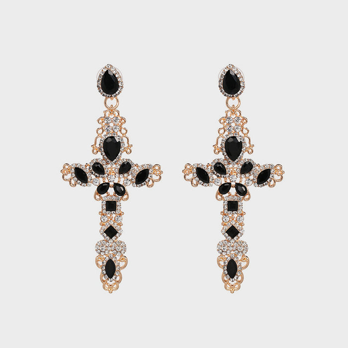 Rhinestone Alloy Cross Earrings