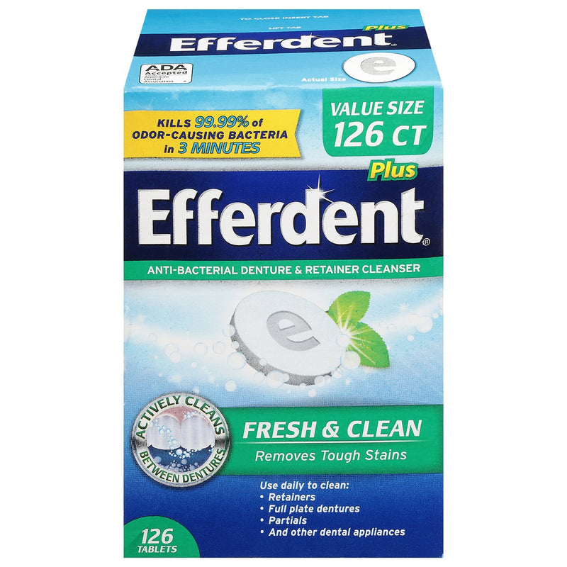 Efferdent Efferdent Plus Denture & Retainer Cleanser, Anti-Bacterial, Fresh & Clean, Tablets, Value Size Dentures