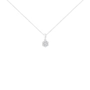 Bids.com 14K White Gold 1/2 cttw Prong Set Round-Cut Diamond 7 Stone Floral Cluster 18" Pendant Necklace (H-I Color, I1-I2 Clarity) Necklaces