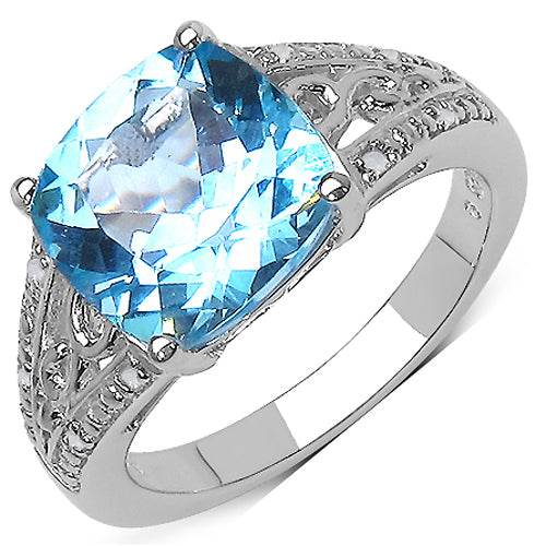 Bids.com 5.05 Carat Genuine Blue Topaz and 0.05 ct.t.w Genuine Diamond Accents Sterling Silver Ring Rings
