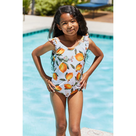 Marina West Swim Float On Ruffled One-Piece in Citrus Orange