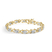 Bids.com 10k Yellow Gold 2.00 Cttw Diamond Cluster and Alternating "X" Link Bracelet (I-J Color, I3 Clarity) - 7" Bracelets