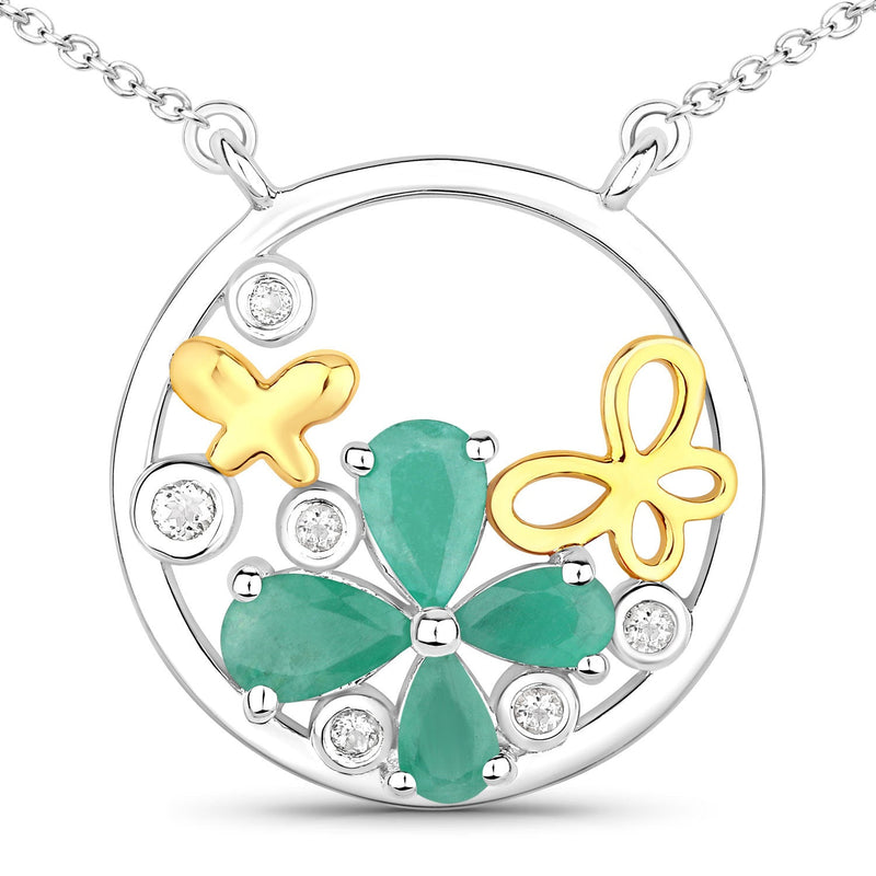 Bids.com 1.35 Carat Genuine Emerald and White Topaz .925 Sterling Silver Pendant Pendants