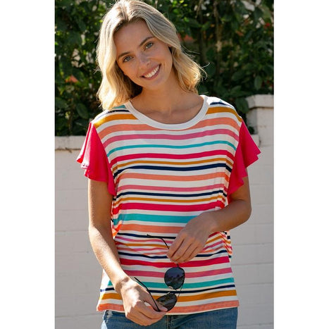 Plus Multi Stripe Mixed Top