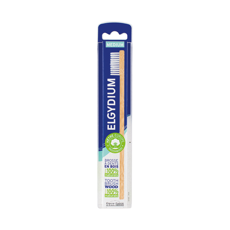 Elgydium Elgydium toothbrush wood 100% natural bristles/ Medium White - 0.80 Oz Toothbrush Midnight Blue