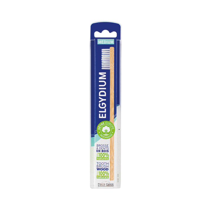 Elgydium toothbrush wood 100% natural bristles/ Medium White - 0.80 Oz