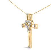 Bids.com 14K Yellow Gold Plated .925 Sterling Silver 1/6 Cttw Diamond Interlocking Heart and Ribbon Cross Pendant Necklace (H-I Color, I2-I3 Clarity) - 18" Inches Necklaces