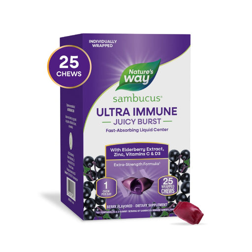 Nature's Way Nature's Way Sambucus Ultra Immune Juicy Burst Vitamins C D3 Elderberry Extract Berry Flavored Chews Vitamins & Supplements