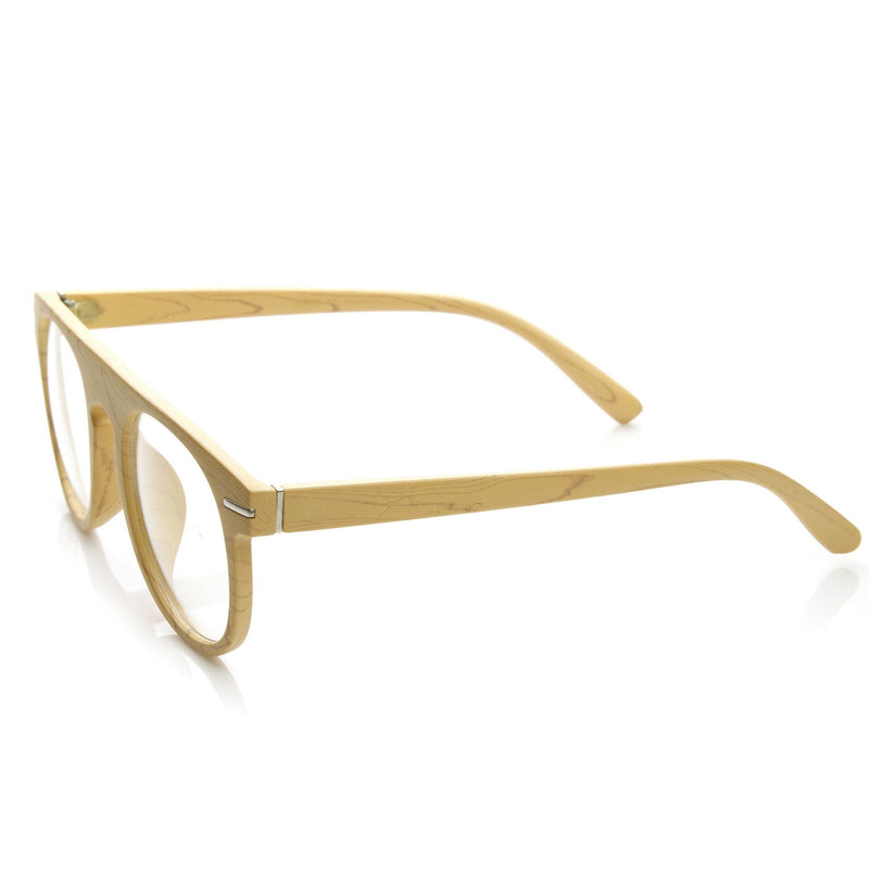 zeroUV Artistic Wood Print Indie Key Hole Flat Top Round Clear Lens Glasses 9152 Glasses