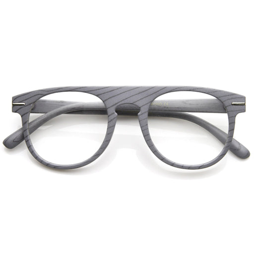 zeroUV Artistic Wood Print Indie Key Hole Flat Top Round Clear Lens Glasses 9152 Glasses