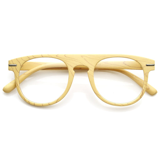 zeroUV Artistic Wood Print Indie Key Hole Flat Top Round Clear Lens Glasses 9152 Glasses