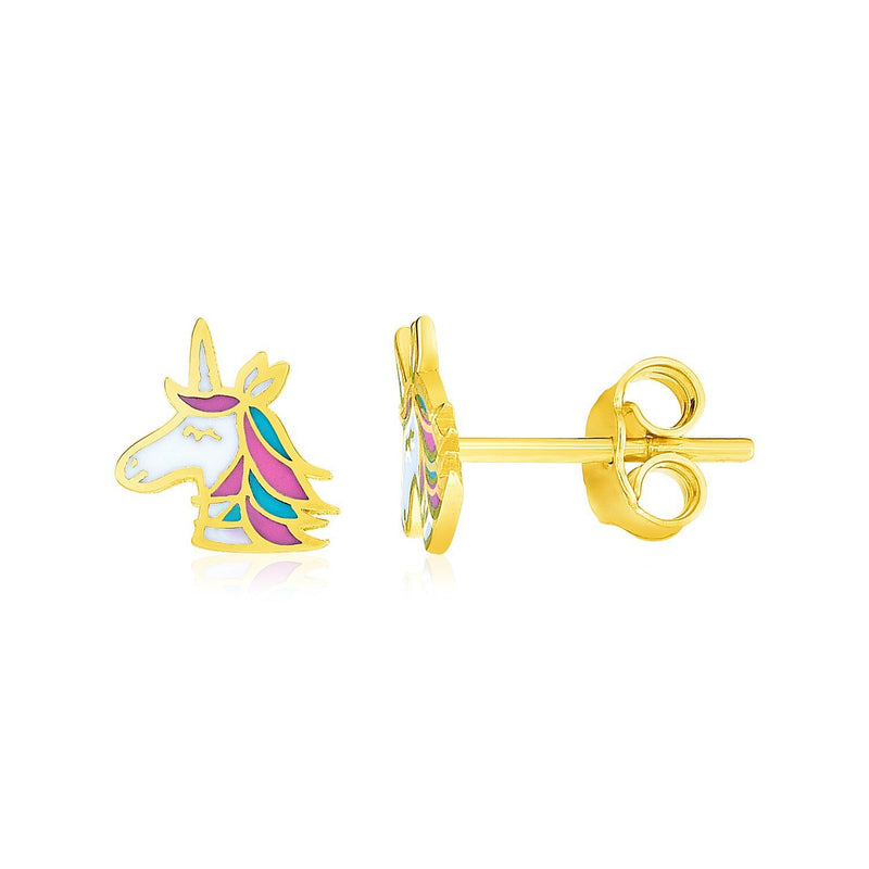 Bids.com 14k Yellow Gold Enameled Unicorn Childrens Earrings Earrings
