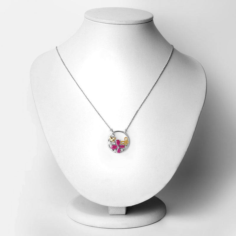 Bids.com 1.47 Carat Genuine Ruby and White Topaz .925 Sterling Silver Pendant Pendants