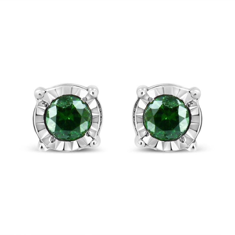 Bids.com Sterling Silver Rose Cut Treated Green Diamond Solitaire Stud Earrings (0.25 cttw, Green Color, I2-I3 Clarity) Earrings