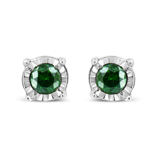 Bids.com Sterling Silver Rose Cut Treated Green Diamond Solitaire Stud Earrings (0.25 cttw, Green Color, I2-I3 Clarity) Earrings