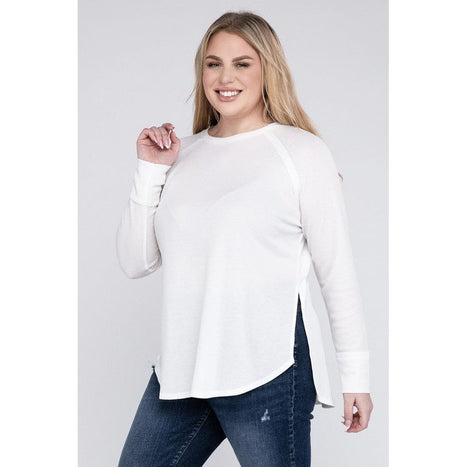 Plus Melange Baby Waffle Long Sleeve Top