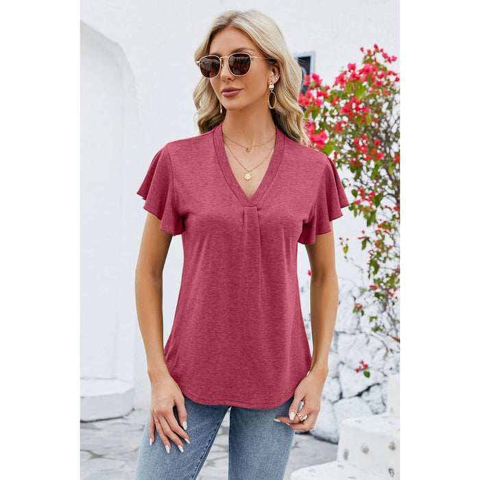 V-Neck Flutter Sleeve T-Shirt