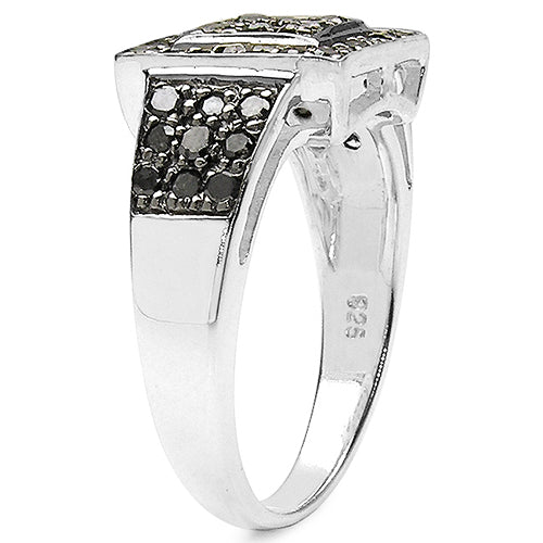 Bids.com 0.77 Carat Genuine Black Diamond .925 Sterling Silver Ring Rings