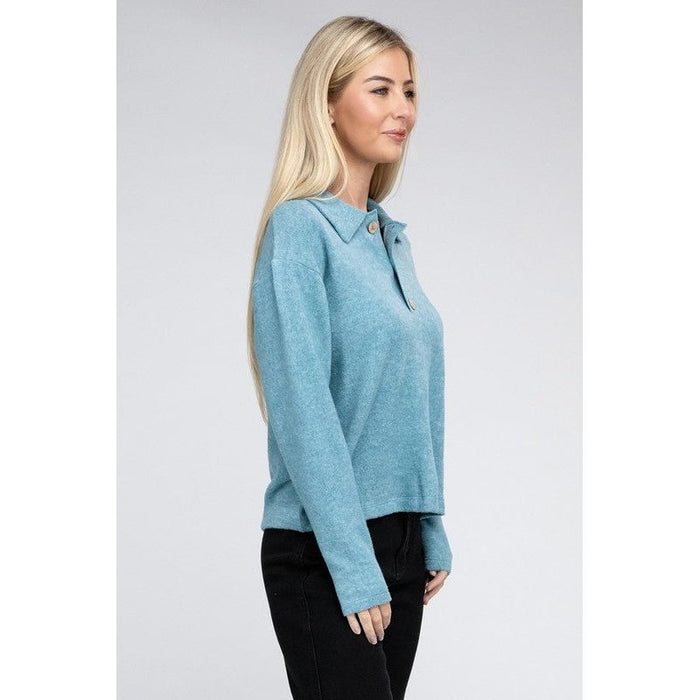 Brushed Melange Hacci Collared Sweater