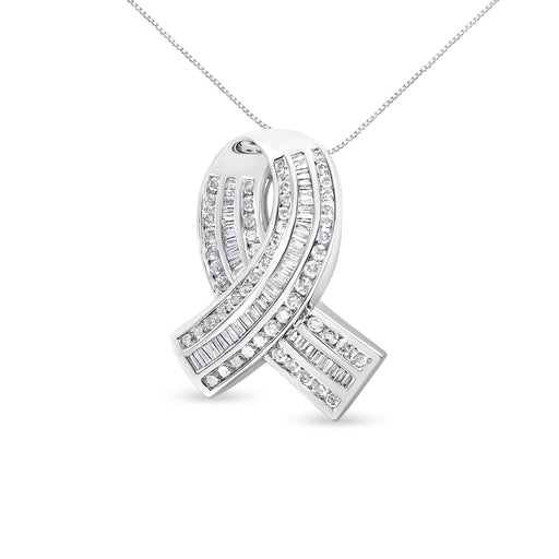 Bids.com 14K White Gold 2 5/8 Cttw Channel Set Round and Baguette Diamond Awareness Ribbon Pendant (H-I Color, I1-I2 Clarity) - Chain Not Included Necklaces