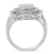 Bids.com 14K White Gold 1.0 Cttw Round & Baguette Cut Diamond Floral Cluster Quatrefoil Channel Set Band Cocktail Statement Ring (H-I Color, SI2-I1 Clarity) - Size 6-3/4 Rings