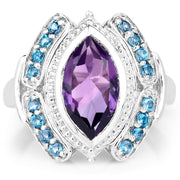 Bids.com 3.06 Carat Genuine Amethyst and London Blue Topaz .925 Sterling Silver Ring Rings