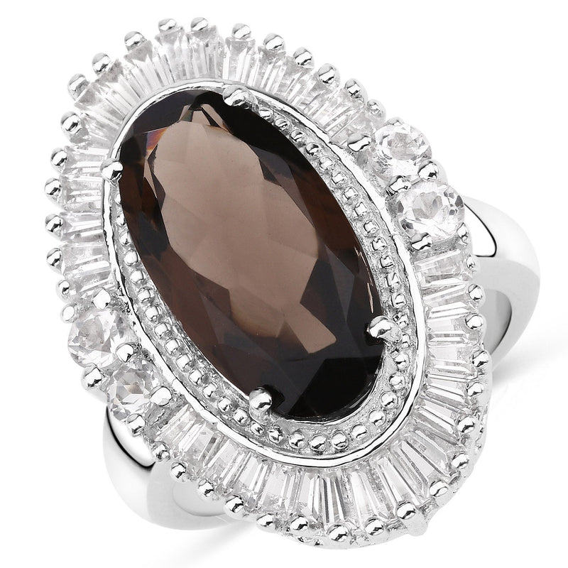 Bids.com 8.12 Carat Genuine Smoky Quartz and White Topaz .925 Sterling Silver Ring Rings