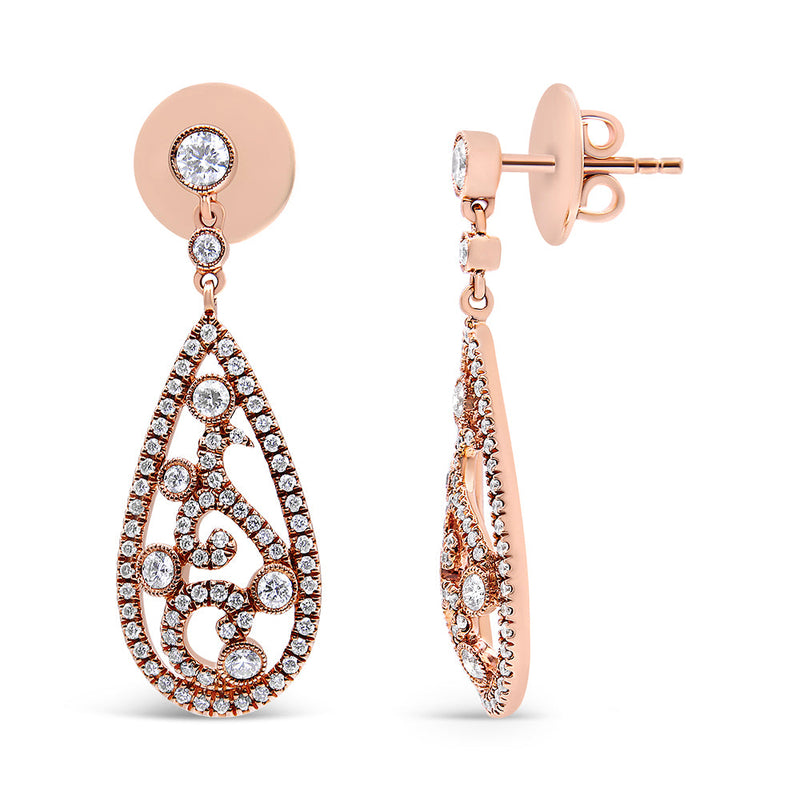 Bids.com 18K Rose Gold 1 1/4 Cttw Diamond Teardrop Shaped Drop and Dangle Screw Back Stud Earring (F-G Color, VS1-VS2 Clarity) Earrings