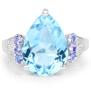 Bids.com 6.86 Carat Genuine Swiss Blue Topaz, Tanzanite & White Topaz .925 Sterling Silver Ring Rings