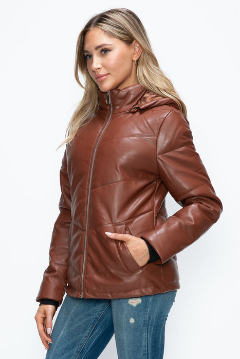 Pocketed Zip Up Puffer Jacket with Removable Hood