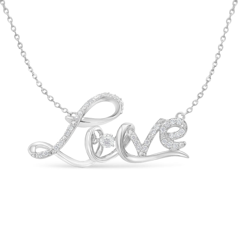 Bids.com .925 Sterling Silver 1/4 Cttw Diamond Cursive "Love" 18" Pendant Necklace (H-I Color, I1-I2 Clarity) Necklaces