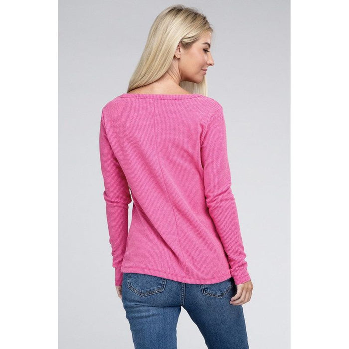 Melange Baby Waffle V-Neck Long Sleeve Top