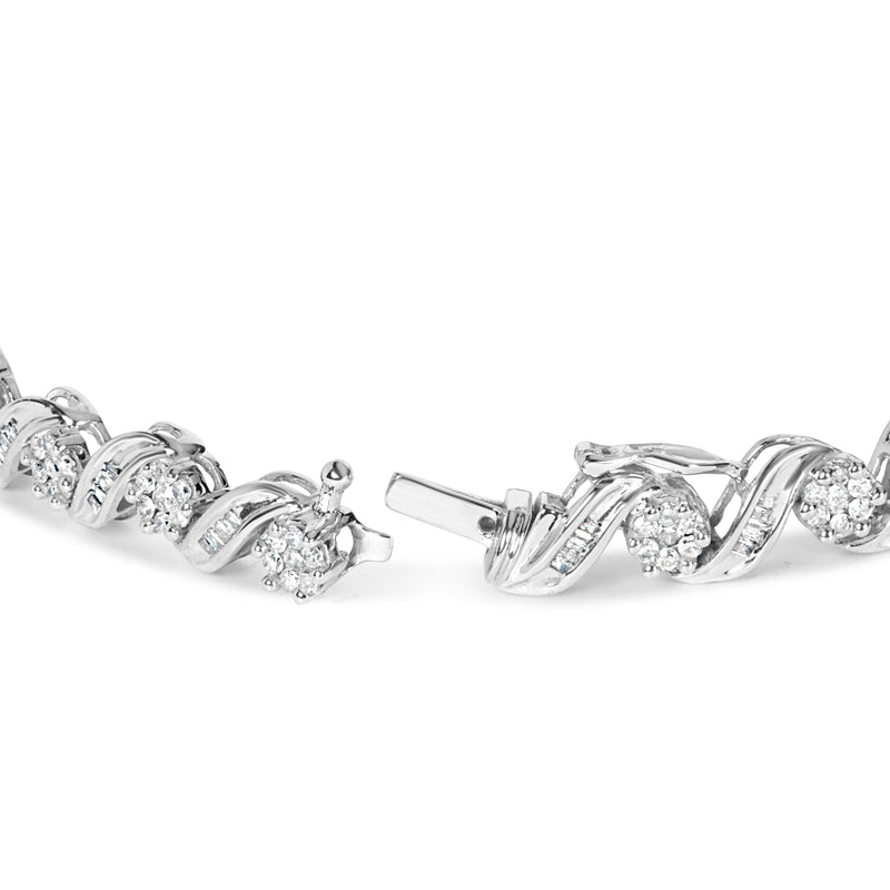 Bids.com 14K White Gold 2.00 Cttw Diamond Cluster and Spiral Link Bracelet (I-J Color, I1-I2 Clarity) - 7" Bracelets