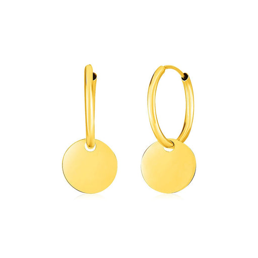 Bids.com 14k Yellow Gold Huggie Style Hoop Earrings with Circle Drops Earrings