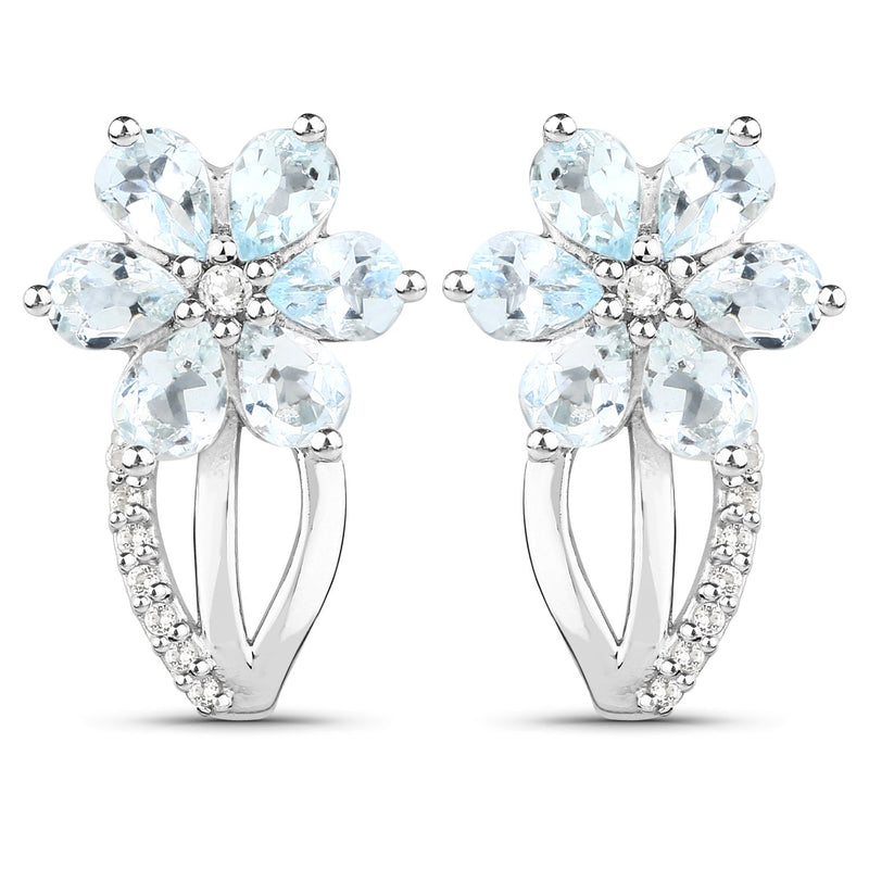 Bids.com 1.54 Carat Genuine Aquamarine and White Topaz .925 Sterling Silver Earrings Earrings